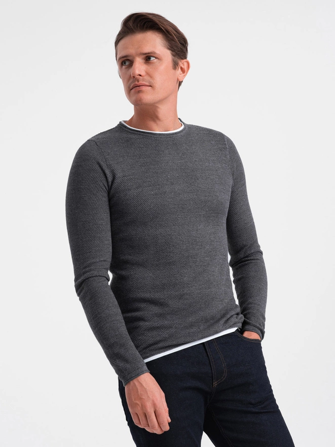 Men's cotton sweater with round neckline - graphite melange V2 OM-SWSW-0103