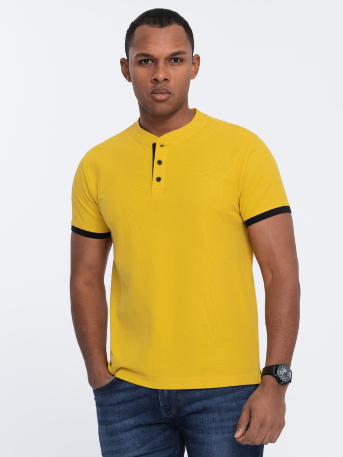 Men's collarless polo shirt - yellow V9 OM-TSCT-0156
