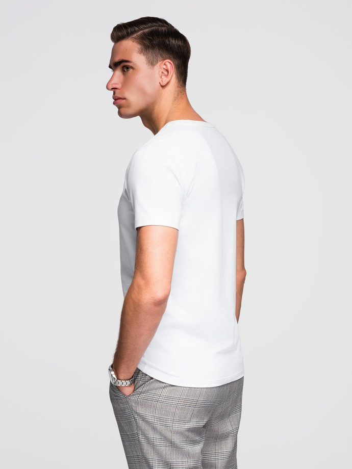 Men's V-neck SLIM FIT t-shirt with elastane and print - white V2 OM-TSBC-0221