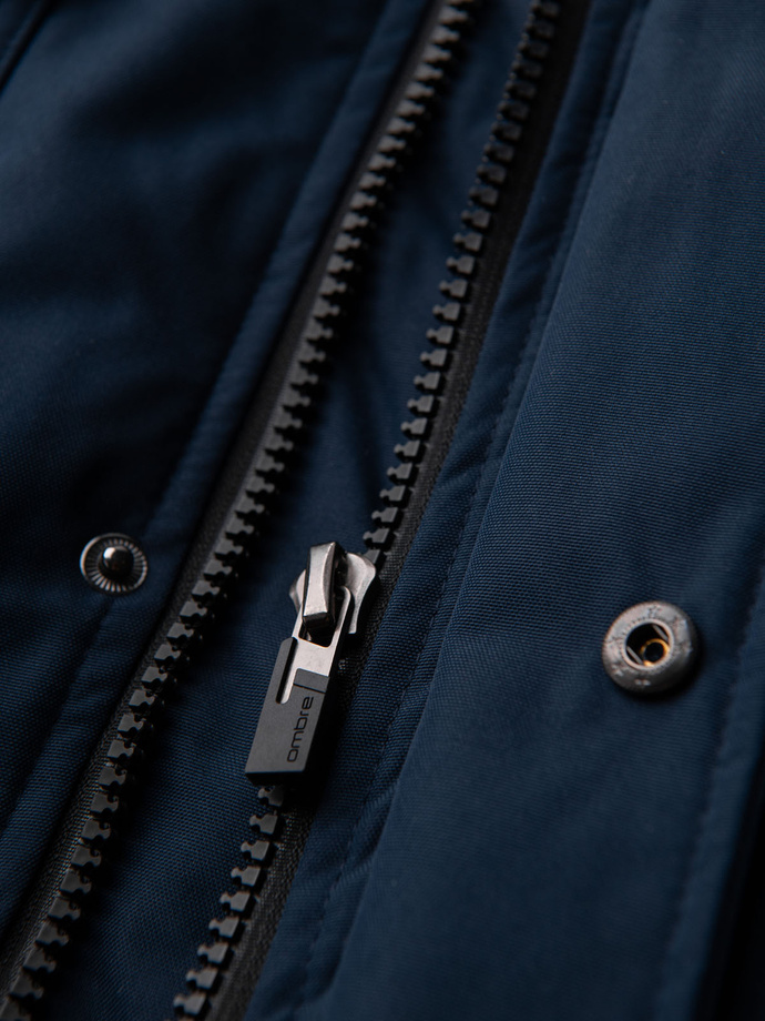 Alaskan men's winter jacket with detachable fur from the hood - navy blue V1 OM-JALJ-0148