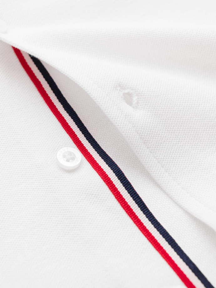 Męska koszula bawełniana SLIM FIT ze stójką w kolorowe paski – biała V1 OM-SHCS-0178