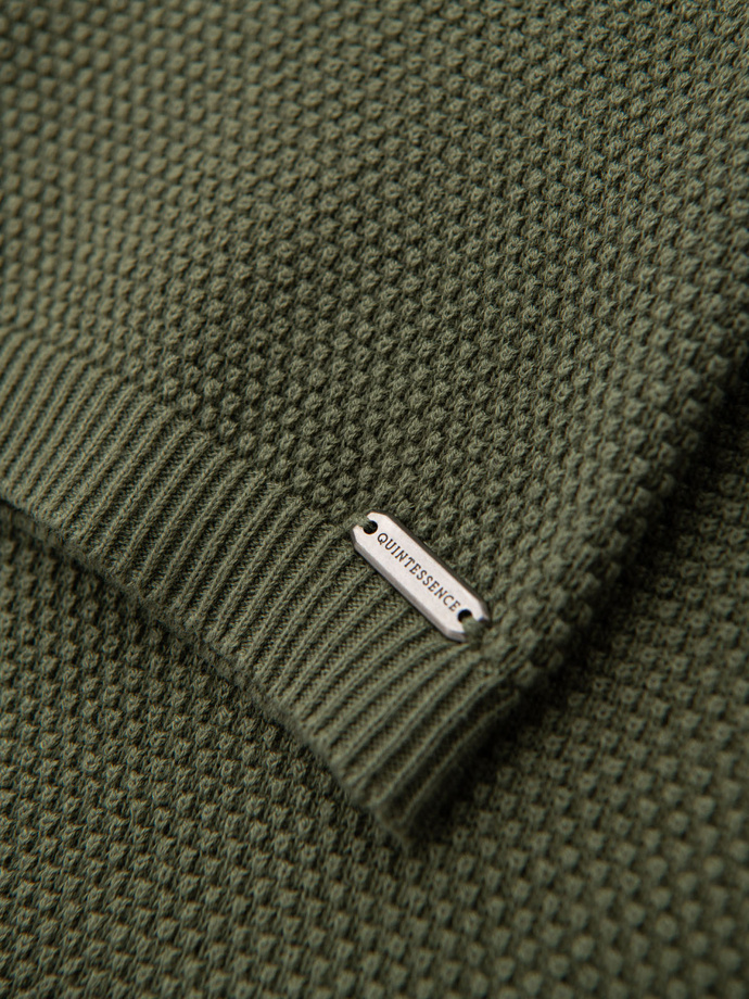 Dzianinowa koszulka męska z delikatną drobną strukturą -   oliwkowa V5 OM-TSCT-0244