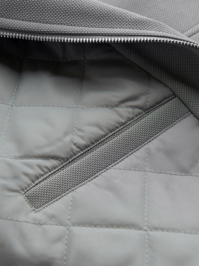 Męska kurtka typu biker z kieszeniami i stójką – szara V3 OM-JALP-0157