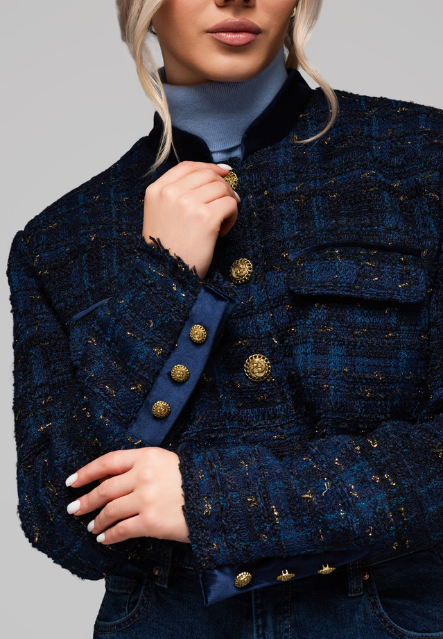 Marynarka damska krótka typu chanelka OW-BLZB-0102 v1 - granatowa