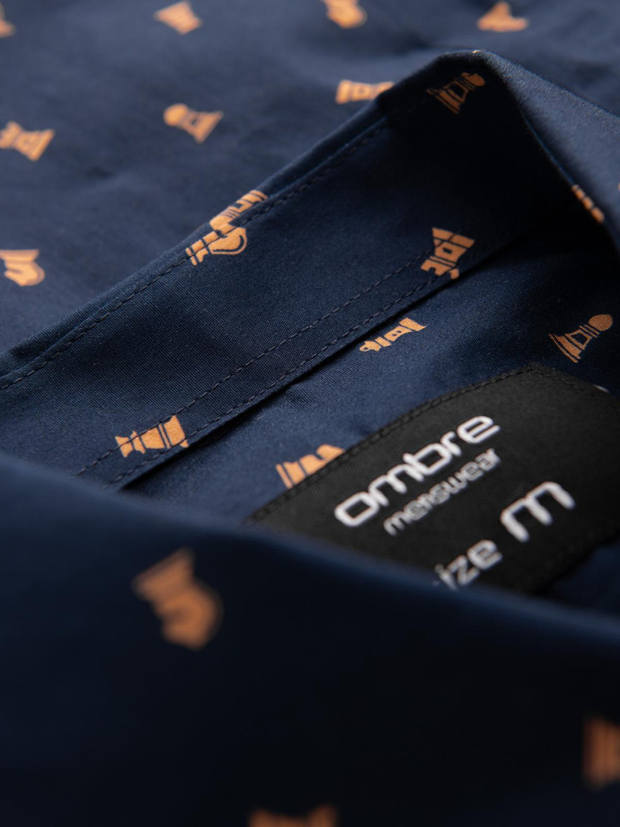 Men's cotton patterned SLIM FIT shirt - ink V3 OM-SHCS-0151