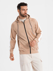 Unzipped men's hooded sweatshirt with piping - beige V4 OM-SSZP-0210