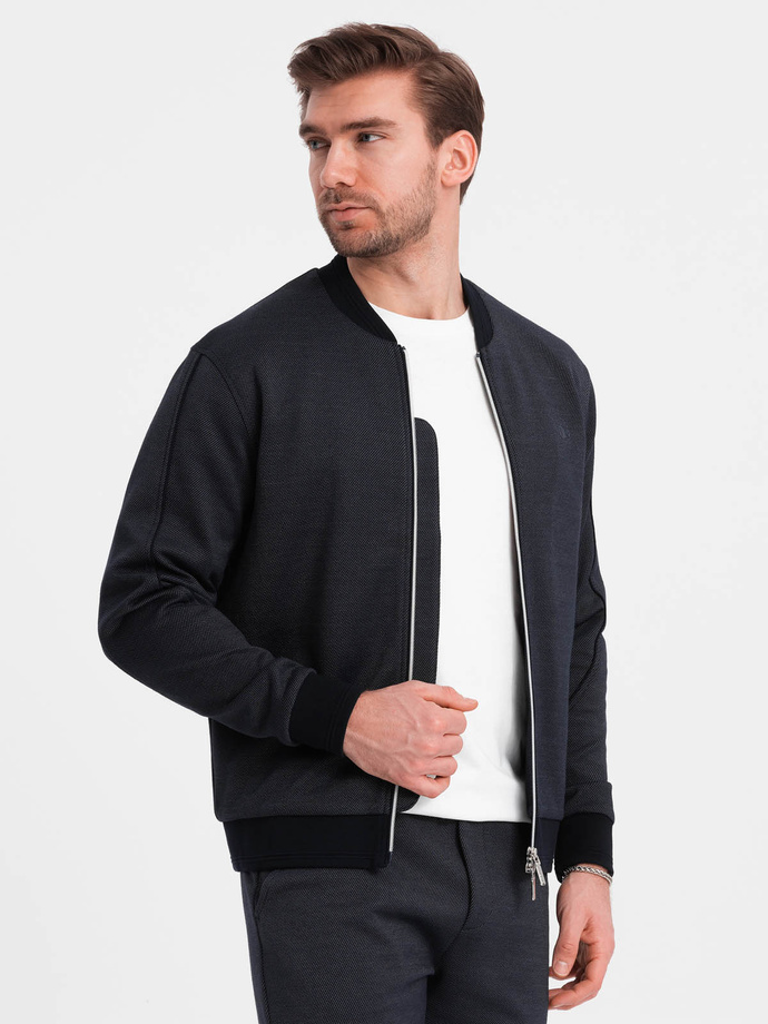 Komplet męski kurtka + szorty z dzianiny żakardowej - granatowy V1 Z73