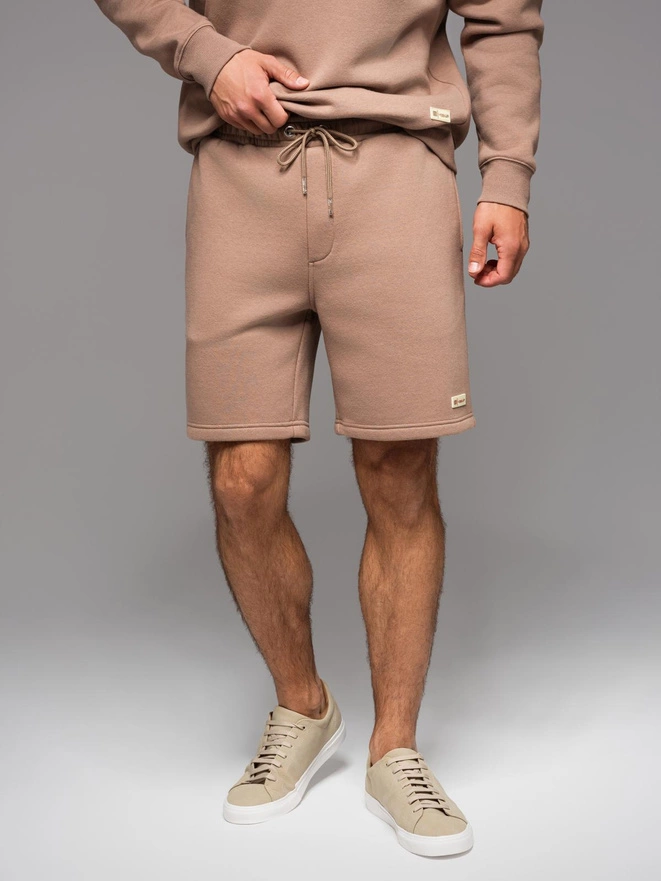 Dresowe szorty unisex ze ściągaczem w pasie – brązowe V16 OU-SRBC-0101