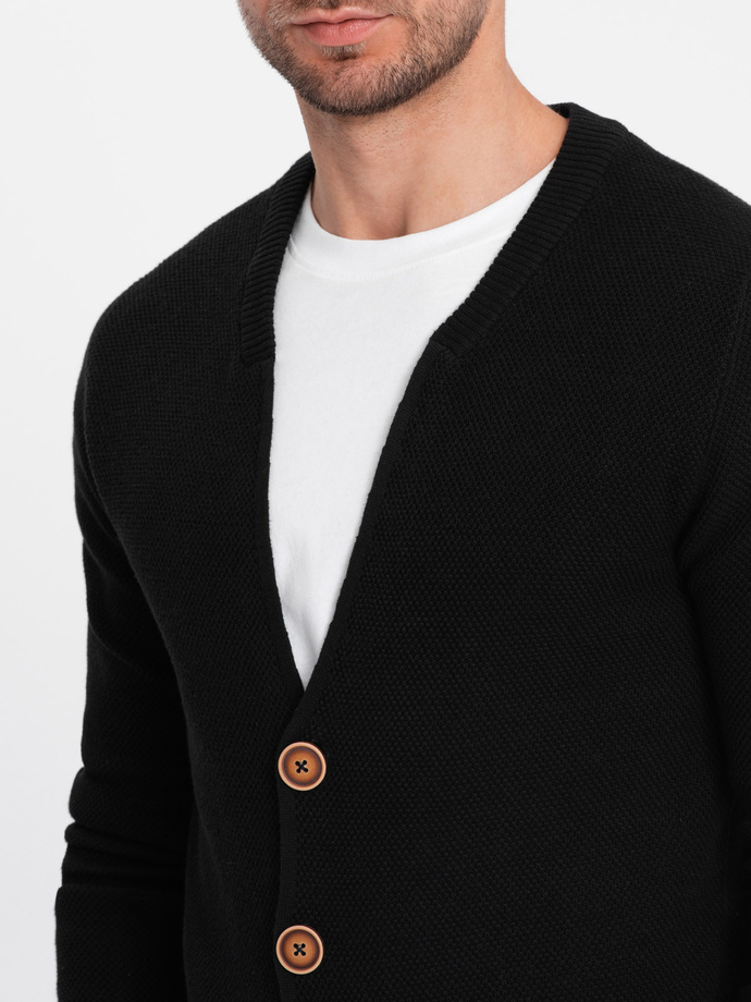 Men's structured cardigan sweater with pockets - black V1 OM-SWCD-0109