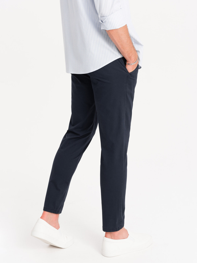 Men's chino pants with decorative waistband - navy blue V2 OM-PACP-0118