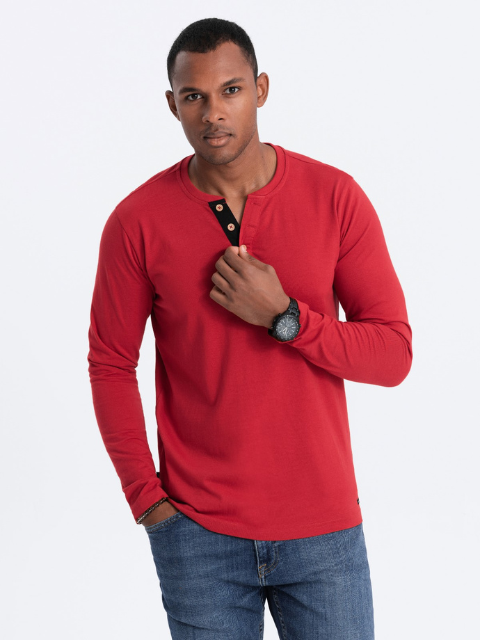 Men's longsleeve with buttons at the neckline - red V7 OM-LSCL-0107