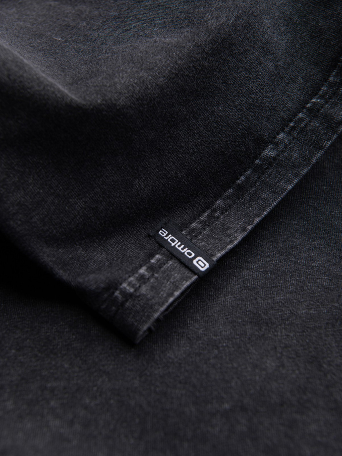 Longsleeve męski washowany henley z raglanowymi rękawami - czarny V1 OM-LSWL-22FW-001