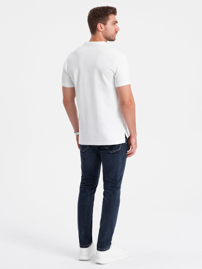 Koszulka męska polo z dzianiny pique - biały V4 S1374