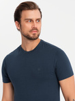 Men's SLIM FIT T-shirt with round neckline and logo - navy blue V2 OM-TSCT-0220 