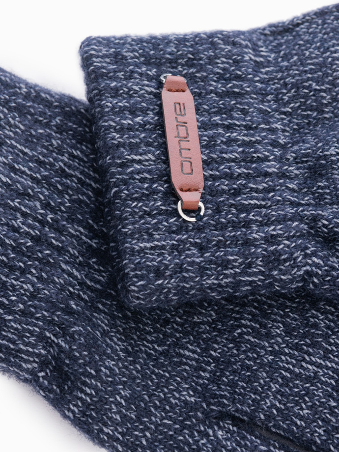 Dzianinowe rękawiczki męskie z wełną – granatowy melanż V3 OM-ACGL-0110