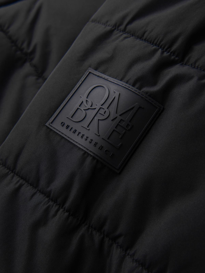 Pikowana długa męska kurtka z odpinanym kapturem – czarna V1 OM-JALJ-0190