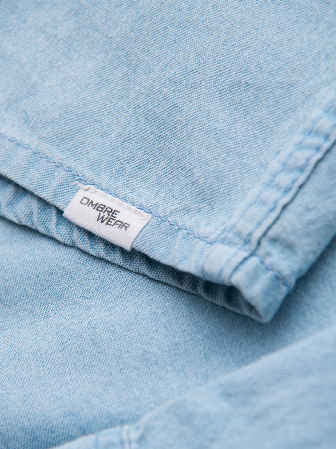 Men's denim snap shirt with pockets - light blue V1 OM-SHDS-0210