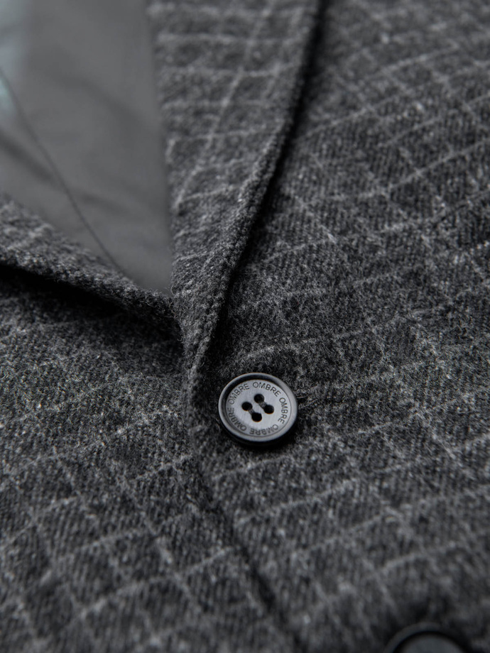 Elegancka kamizelka męska w kratkę z klapami – czarna V3 OM-BLZV-0110