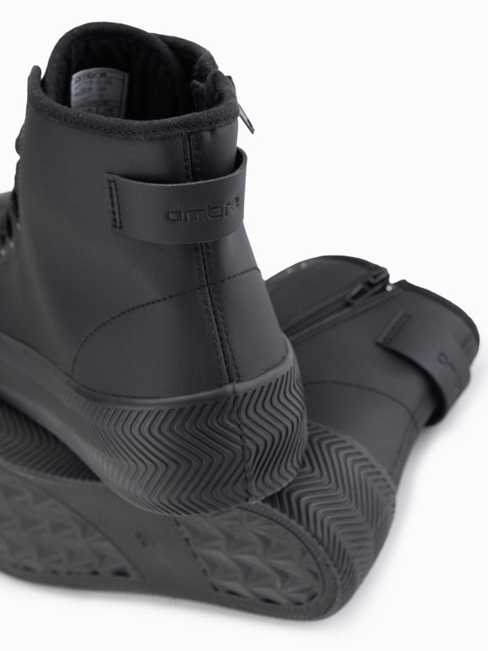 Trampki męskie z wysoką cholewką z zamkiem ułatwiającym zakładanie – czarne V1 OM-FOTH-0184