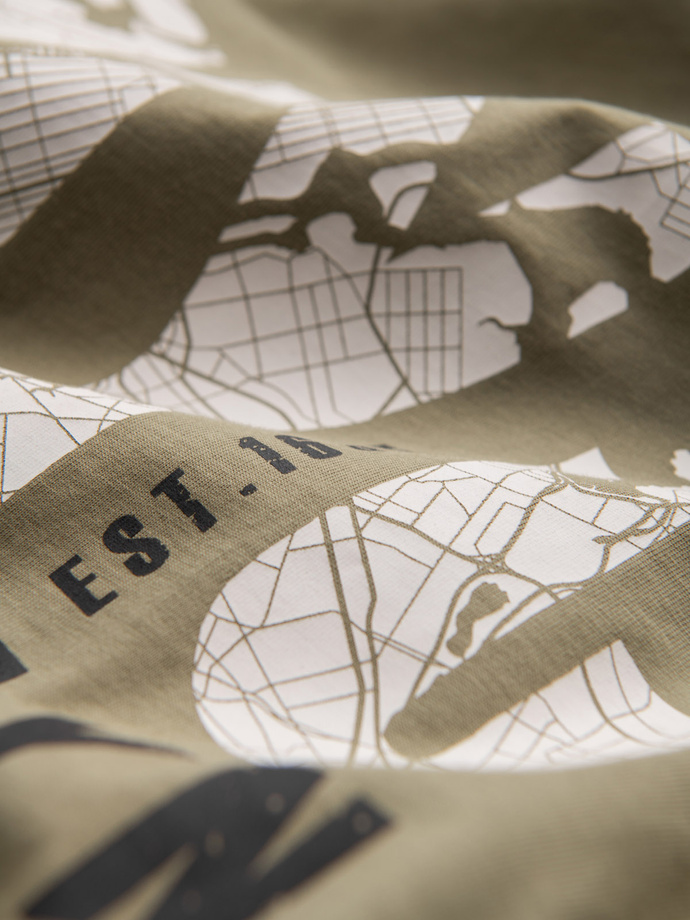 Men's map motif printed longsleeve - olive V2 OM-LSPT-0115