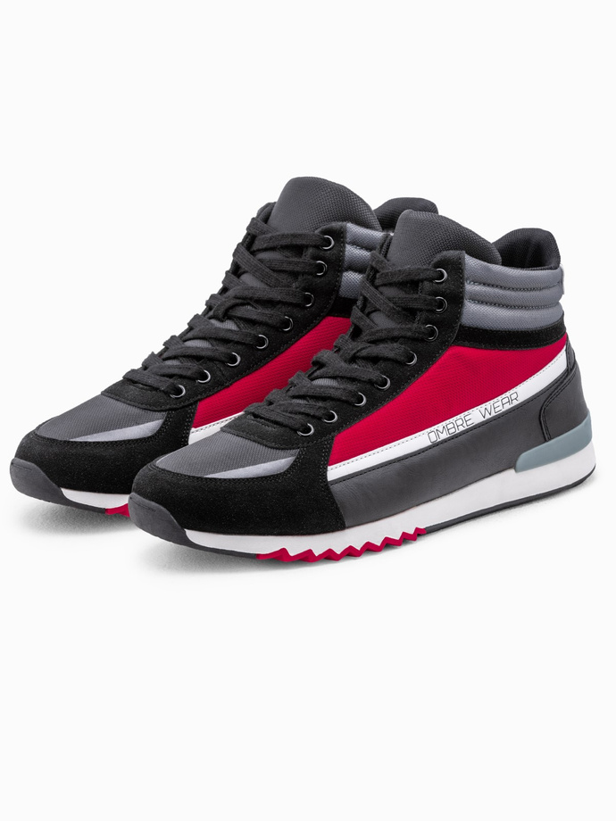 Men's casual sneakers - black/red T358