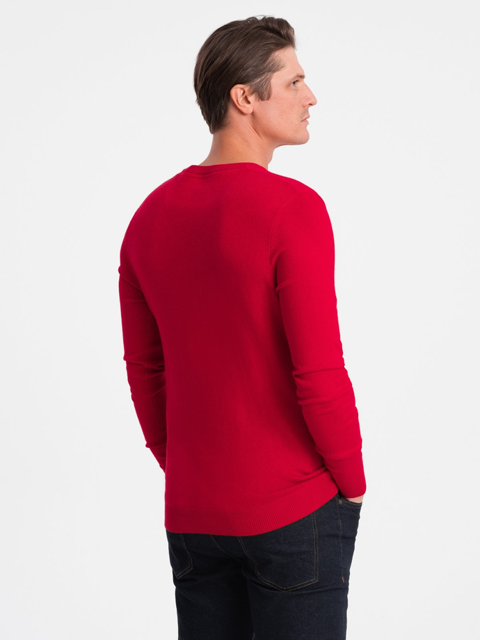 Classic men's sweater with round neckline - red V5 OM-SWBS-0106
