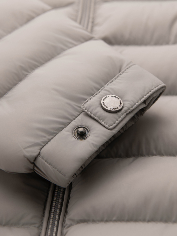 Pikowana męska kurtka z dwoma zapięciami - jasnoszara V2 OM-JALP-0231