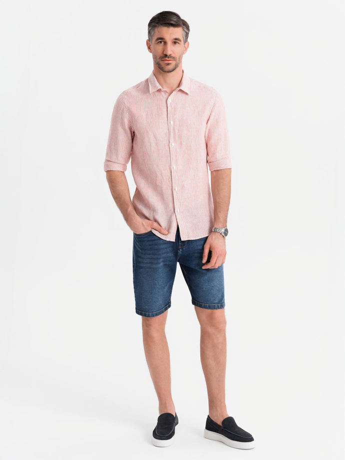 Men's denim shorts with classic cut - dark blue V3 OM-SRDS-0171