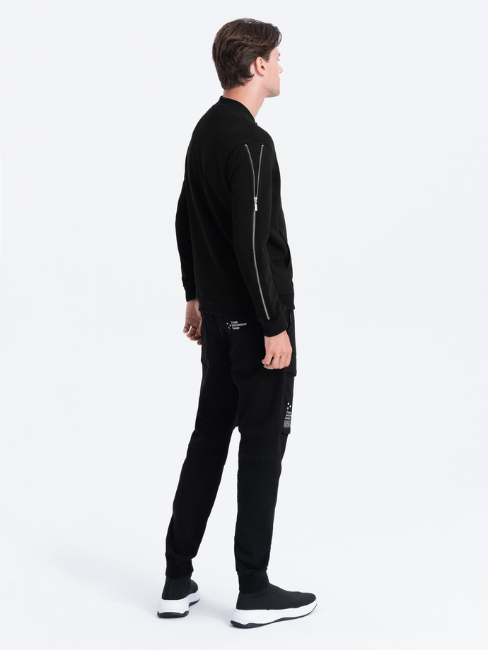 Men's bomber jacket with decorative zips on sleeves AMSTERDAM - black B1367