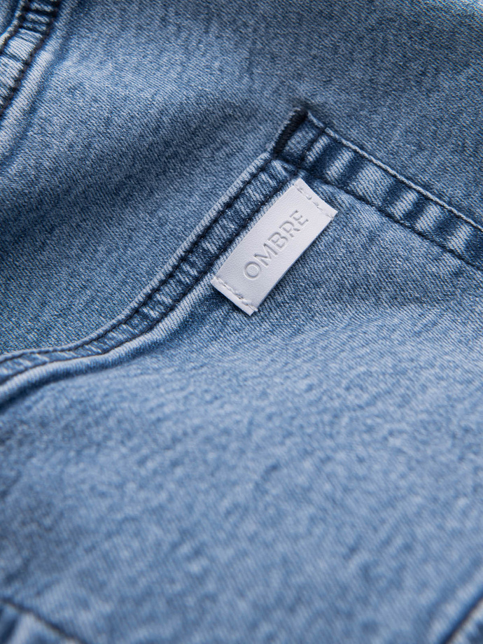 Turn-up denim men's short shorts with stitching - light blue V1 OM-SRDS-0101