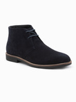 Men's leather tied ankle boots - navy blue V3 OM-FOCS-0136