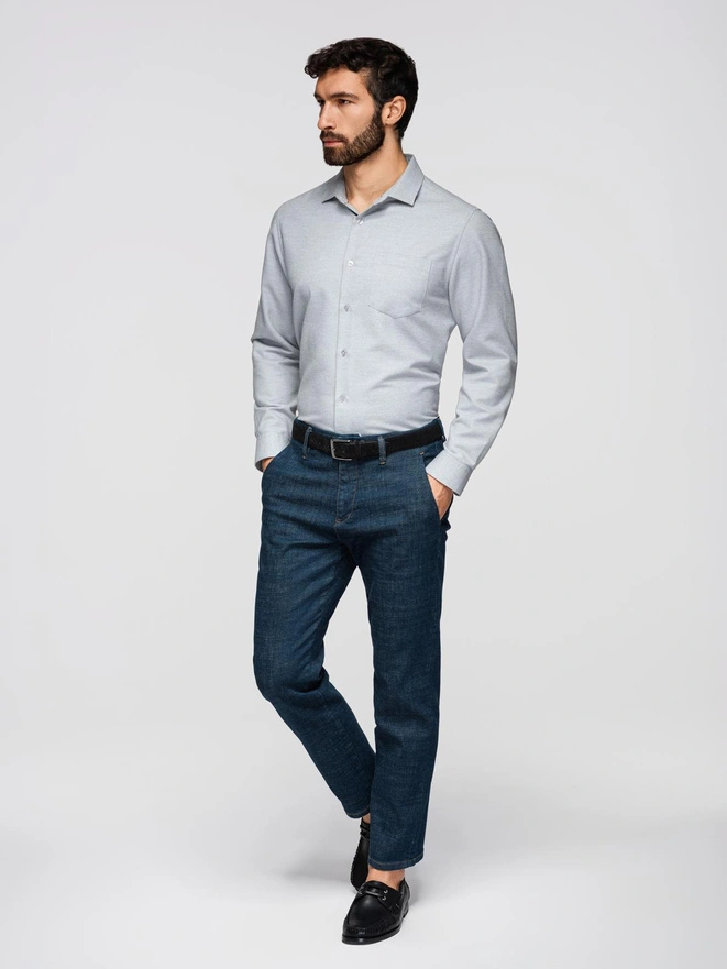 Men's classic regular fit shirt - grey melange V2 K694