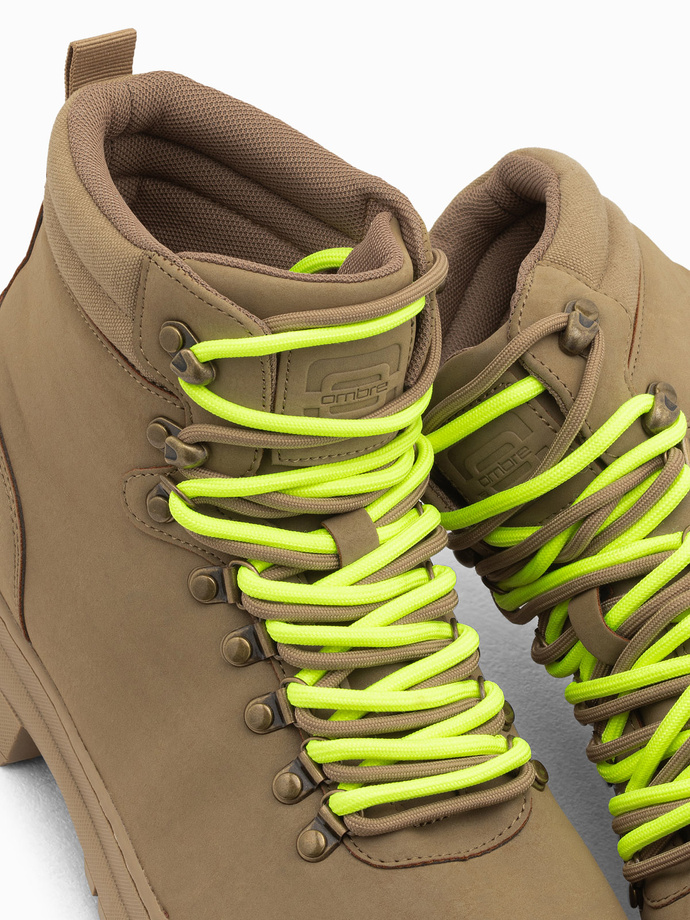 Men's winter trekking boots with contrasting laces - brown V2 OM-FOBO-0132