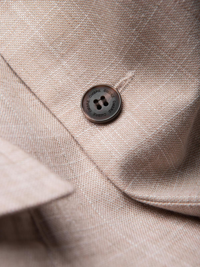 Męska marynarka o kroju REGULAR z lnem - jasnobeżowa V2 OM-BLZB-0128