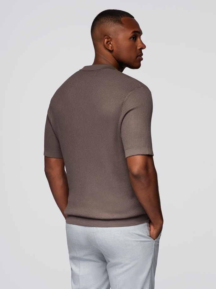 Męska koszulka polo bez guzików z otwartym kołnierzykiem – popielata V4 OM-POSS-0160