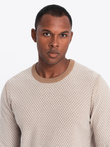Men's RELAXED FIT knitted sweater with patterns - light brown V3 OM-SWSW-0111