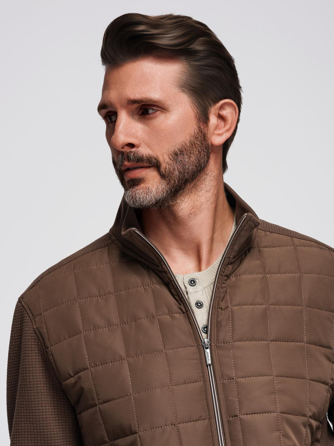 Lightweight unzipped men's jacket with quilted front - brown V3 OM-JANP-0193