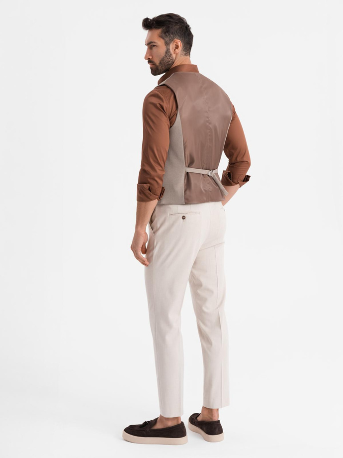 Men's suit vest with classic detailing and lining - beige V1 OM-BLZV-0142