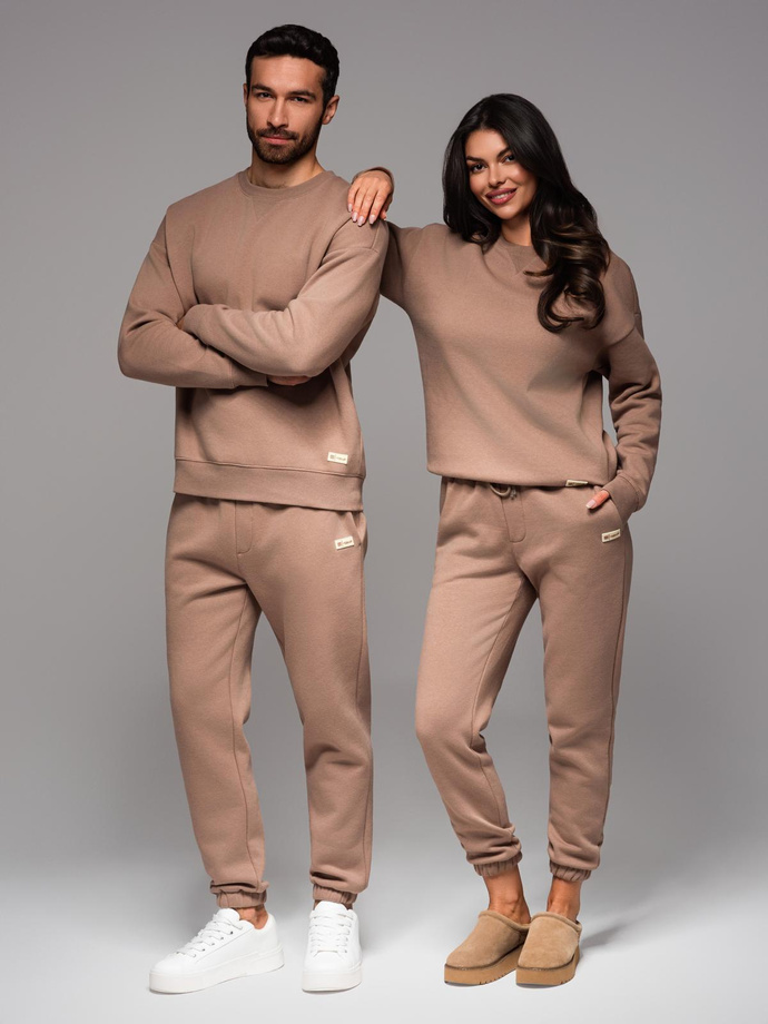Komplet dresowy UNISEX w stylu athleisure ze spodniami i bluzą - brązowy V16 Z109