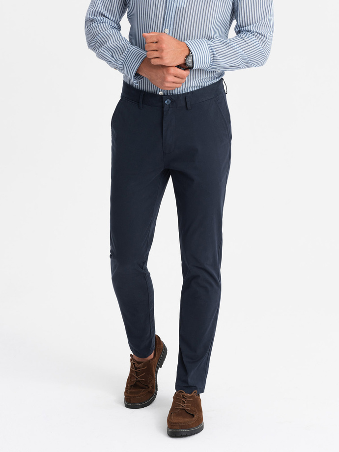 Męskie jednolite spodnie chino SLIM FIT – granatowe V4 OM-PACP-0183