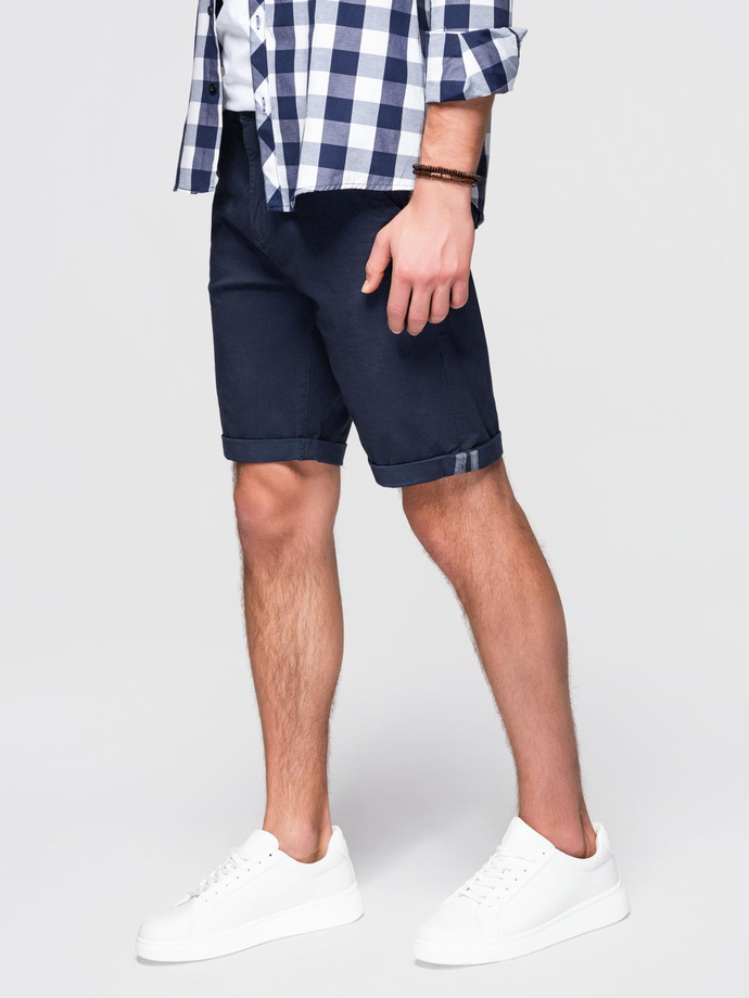 Men's classic chino shorts with rolled up leg - navy blue V10 OM-SRCS-0197