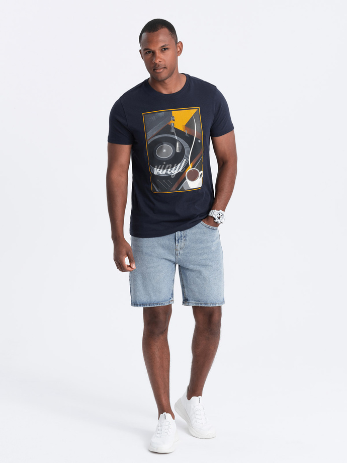 T-shirt męski bawełniany z nadrukiem winyl - granatowy V2 OM-TSPT-0119