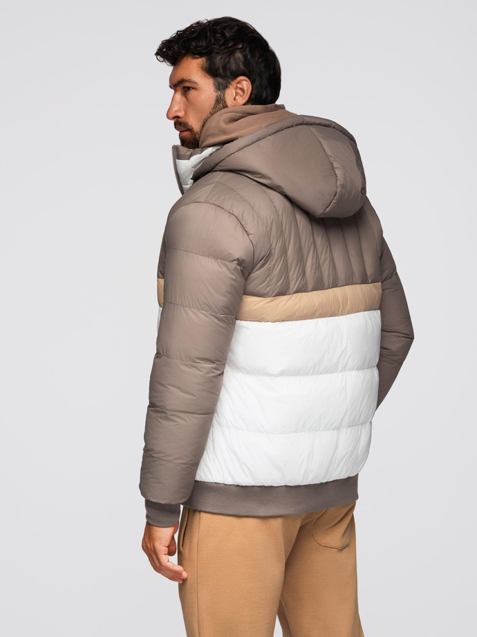 Colorful retro men's sports jacket - beige and white V2 OM-JALP-0296