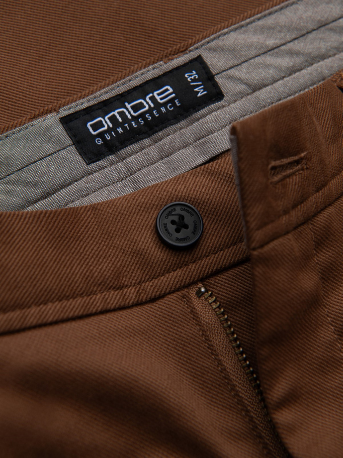 Spodnie męskie chino SLIM FIT z delikatną teksturą - karmelowe V3 OM-PACP-0190