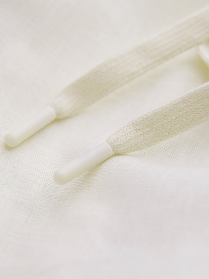 Podwijane męskie spodnie chino z dodatkiem lnu – kremowe V2 OM-PACP-0198