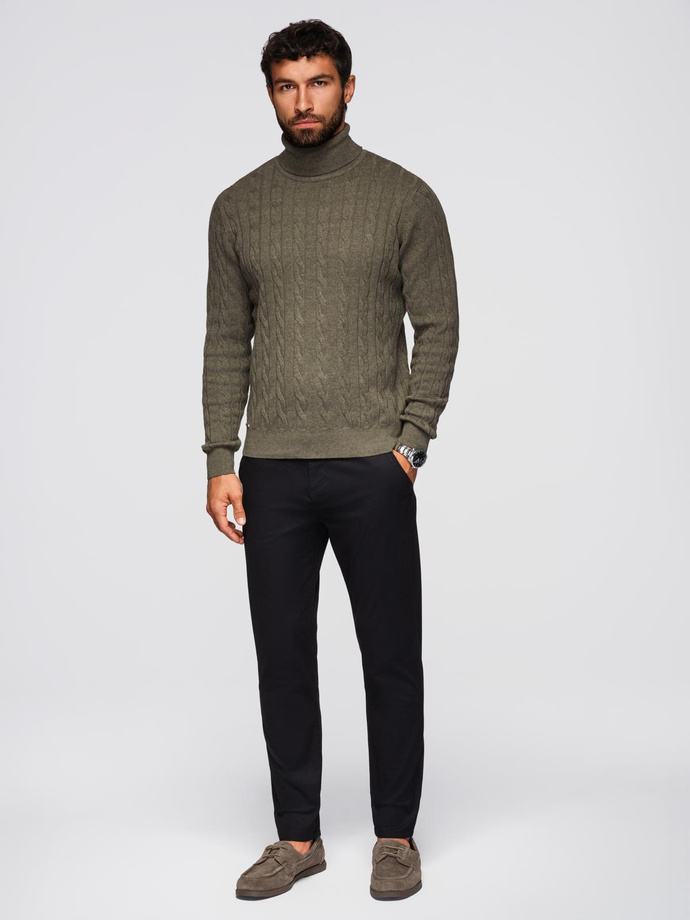 Men's chino pants with decorative waistband - black V1 OM-PACP-0118