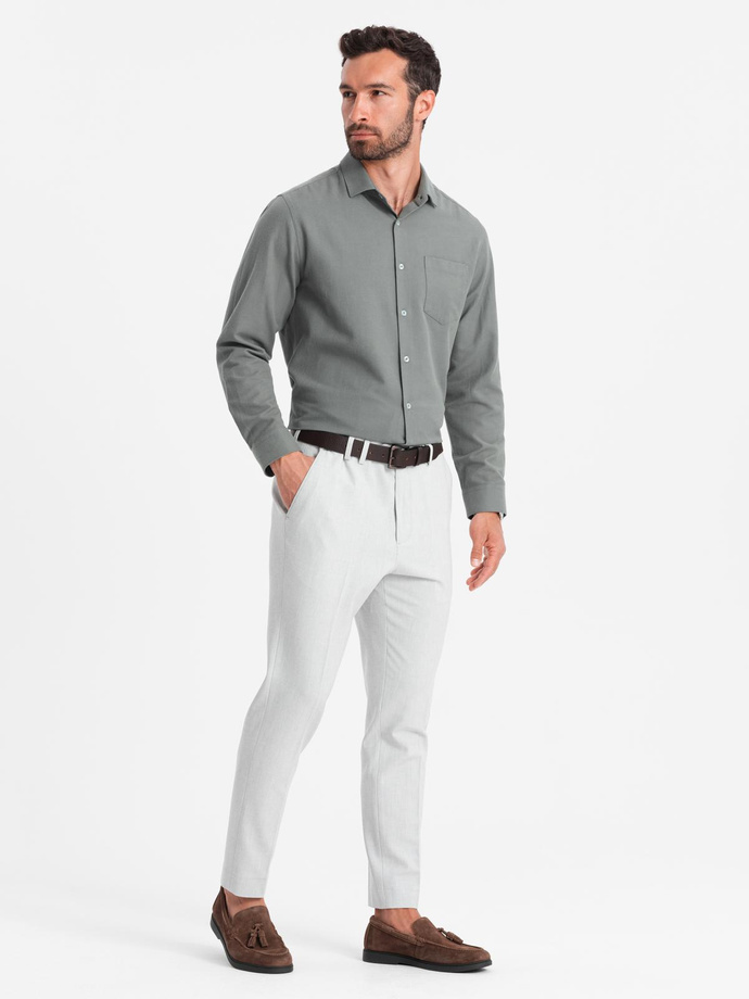 Męska koszula z kieszenią REGULAR FIT - khaki V4 OM-SHCS-0148