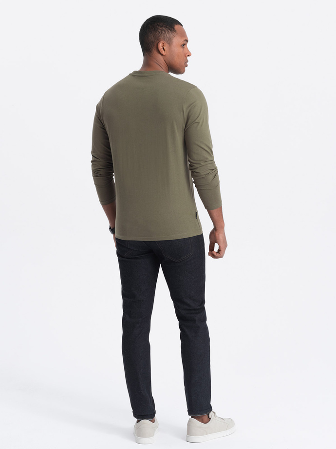 Men's unprinted longsleeve with v-neck - dark olive V2 OM-LSBL-0108