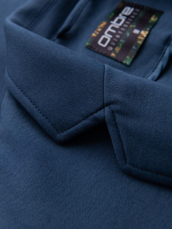 Men's SLIM knit jacket with subtle texture - dark blue V6 OM-BLZB-0101