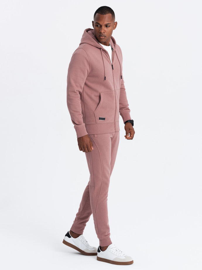 BASIC men's sweatshirt set unbuttoned sweatshirt + joggers - dark pink V4